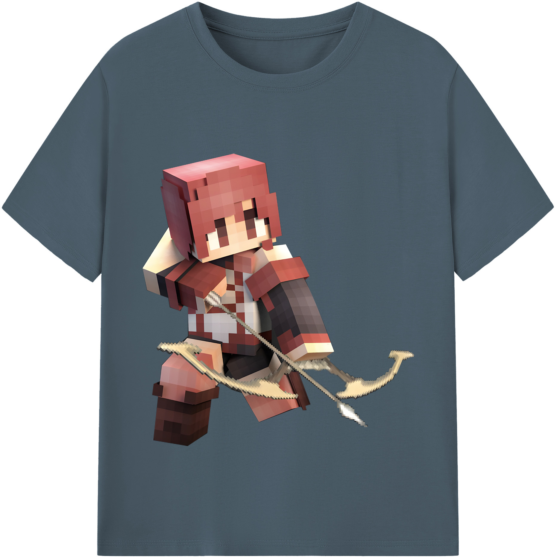（画像用） マインクラフト ブロックの世界 Minecraft MC Block world 綿100％半袖Tシャツ（フロントプリント）